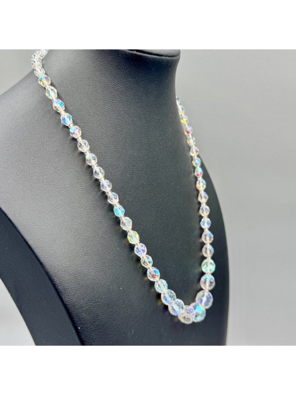 Vintage Crystal Bead Necklace Earrings Aurora Borealis Wedding Bride Prom 19" - Picture 6 of 11